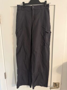 Loft Outlet Dark Grey High-Rise Wide-Leg Cargo Pants